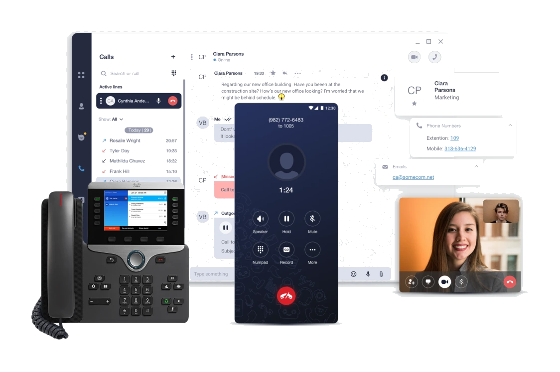 The Abbax app showing an inbound call on desktop and mobile