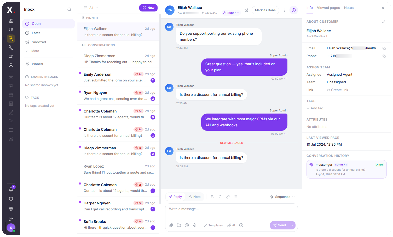 Abbax Contact Center unified inbox with chat, SMS and email